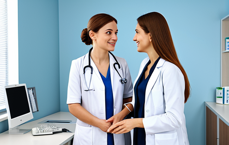 질 건조증 원인과 치료 방법 - Doctor Consultation**
"A female patient, fully clothed in modest attire, consults with a friendly f...