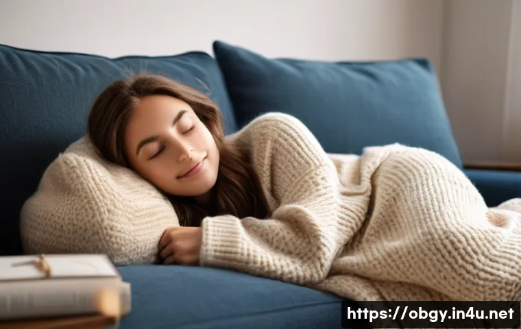 생리통 완화를 위한 약물과 홈케어 방법 - **Prompt 1: Cozy Comfort with Warmth**
A young woman in her late 20s, with soft brown hair, is c...